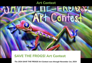 Drawing of a colorful frog to promote art contest for conservation of amphibians